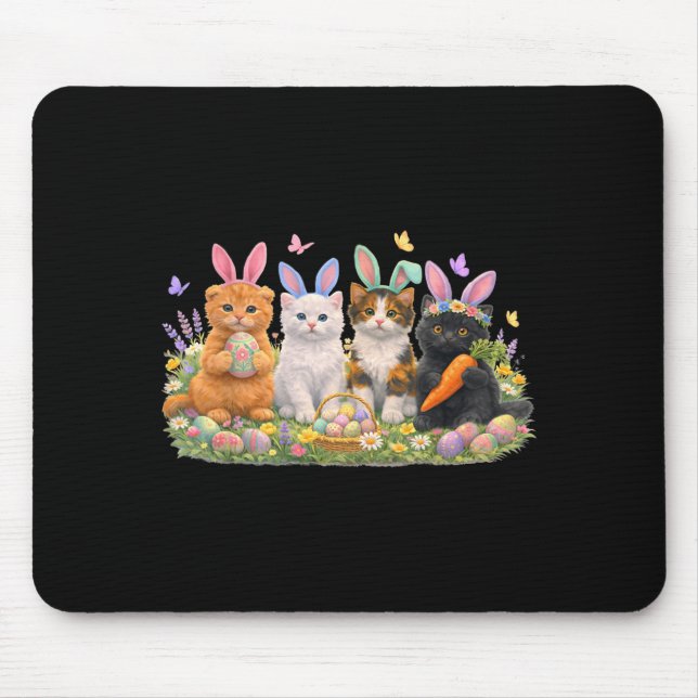 Mousepad Feliz Páscoa Gatos com Orelhas de Coelho Ovos Prim (Frente)