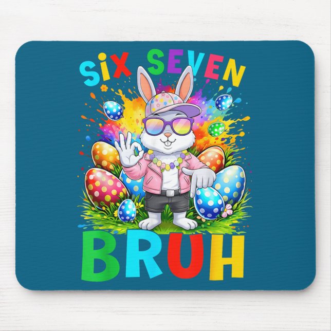 Mousepad Feliz Páscoa Seis Sete Bruh Meme Coelho Coelho Men (Frente)