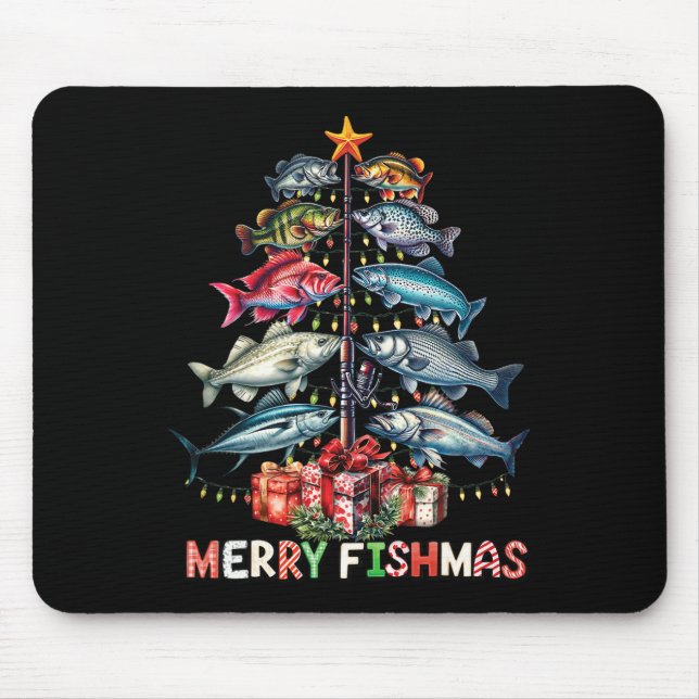 Mousepad Feliz Peixesnatal Piadas Luzes De Natal Árvore De  (Frente)