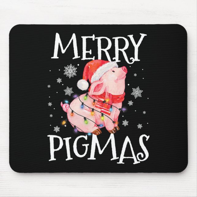 Mousepad Feliz Pigmas Engraçado Porco Noite Árvore de Natal (Frente)