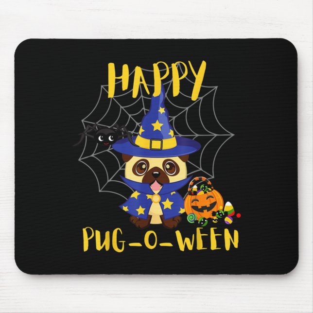 Mousepad Feliz Pug-O-Ween Cachorro Engraçado Pug Halloween (Frente)