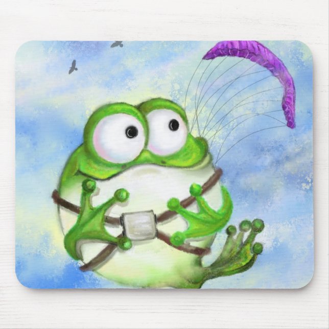 Mousepad Feliz Sapo Engraçado Paraglider - Desenho de Carto (Frente)