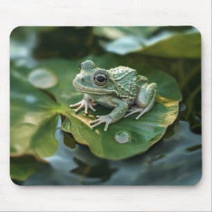 Mousepad Feliz Sapo Verde sobre Lily Pad em Pond