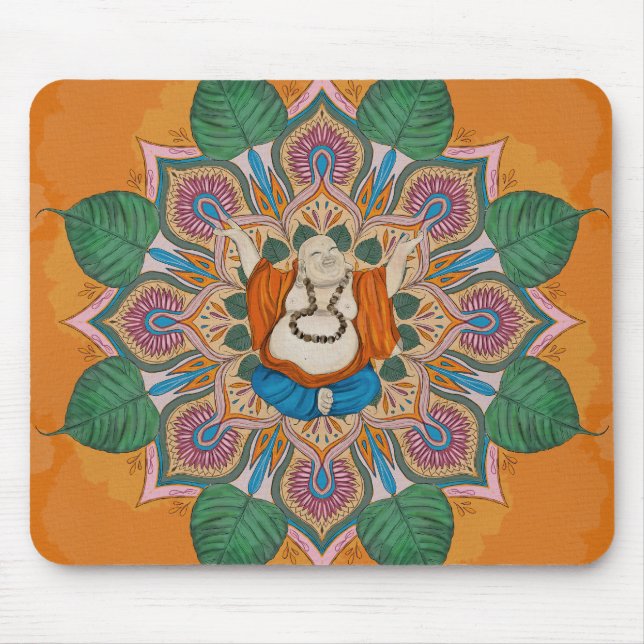Mousepad Feliz Sorriso Buda Bodhi Leaf Mandala (Frente)