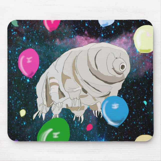 Mousepad Feliz Tardigrado flutuando pelo Espaço e pelos bal (Frente)