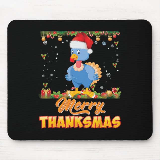Mousepad Feliz Thanksmas Turquia Papai noel Elf Ação de Gra (Frente)