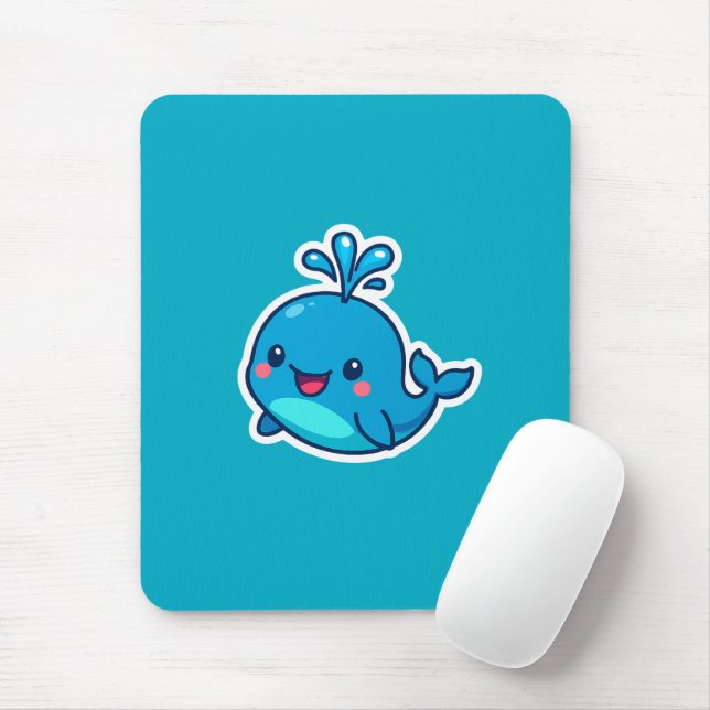 Mousepad Feliz Vinheta de Baleia Kawaii - Amigo do Oceano B (Com mouse)