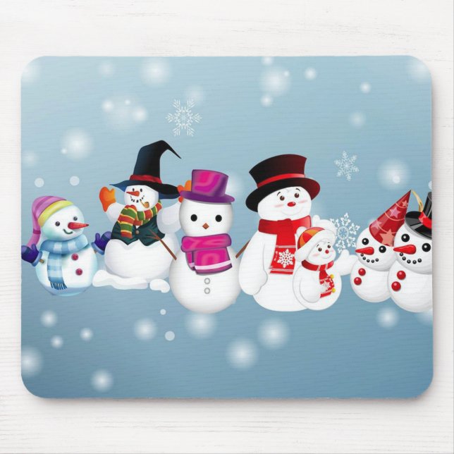 Mousepad Felizes Feriados Snowmen (Frente)