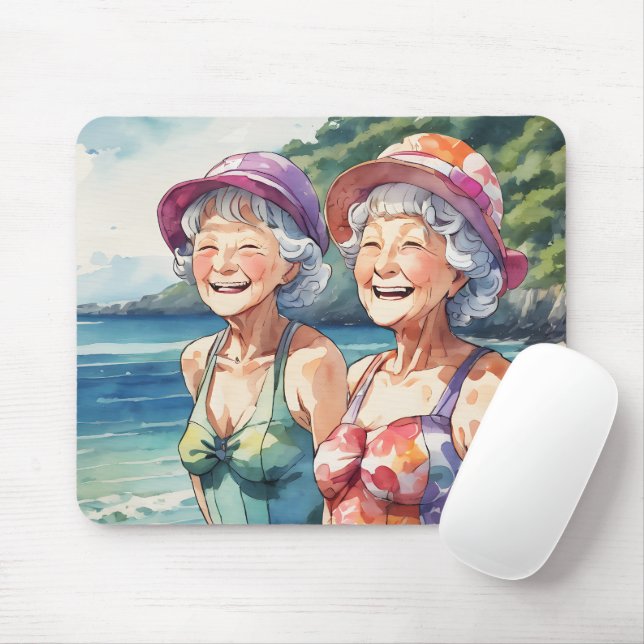Mousepad Felizes Velhinhas Na Praia (Com mouse)