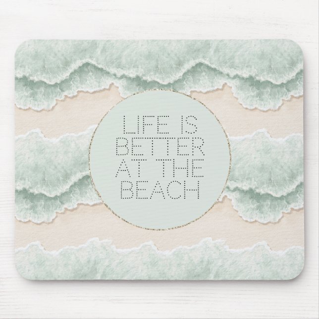 Mousepad Felizmente Menta Círculo Praia Ondas Aqua (Frente)