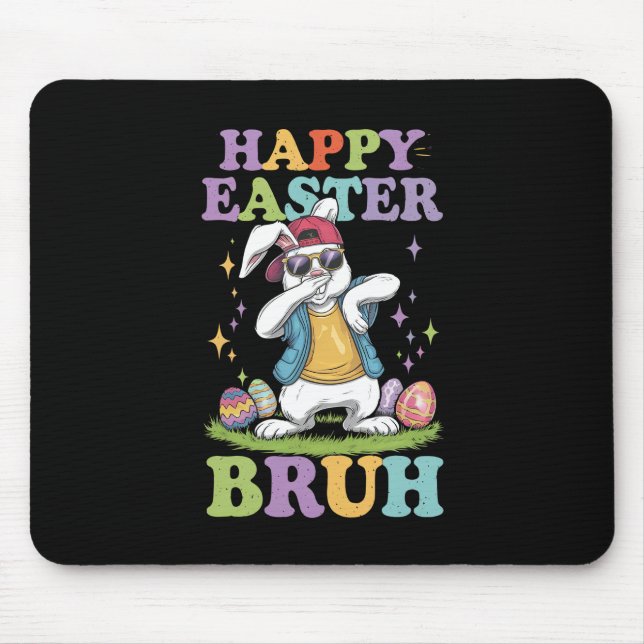 Mousepad Felz pascoa Bruh Funny Dabbing Bunny Rabbit (Frente)