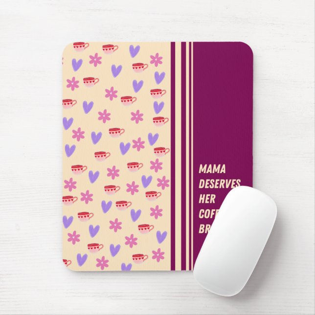Mousepad Feminine Stripes Mama Café Break Art (Com mouse)
