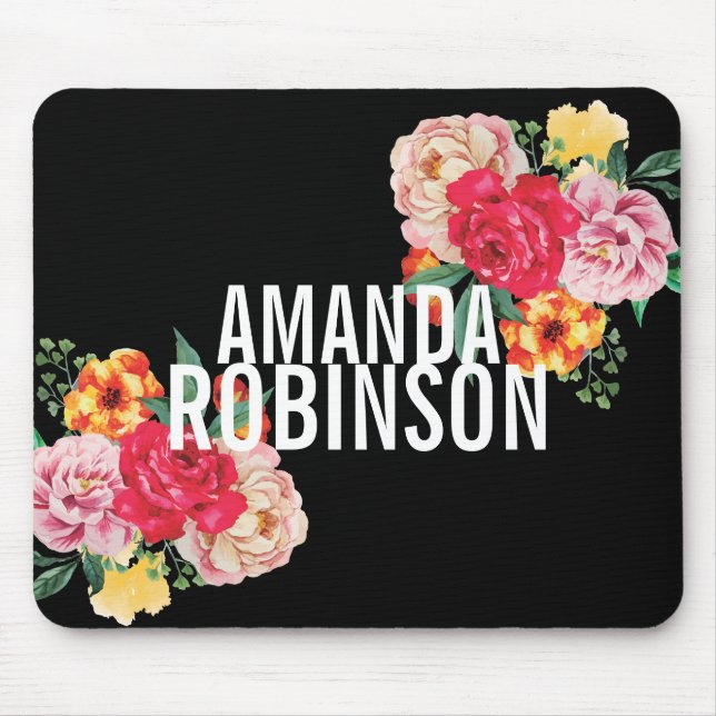 Mousepad Feminine Vintage Florals Peony Bold Text (Frente)