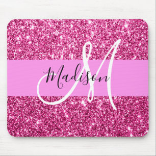 Mousepad Feminino e Glam Rosa Quente Brilho Faíscas Monogra