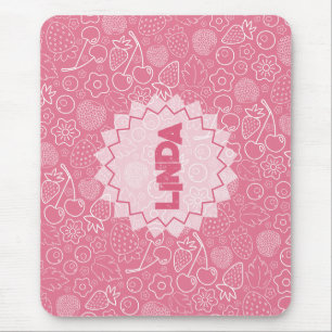 Mousepad Feminino Rosa Morango Cereja Moderno.