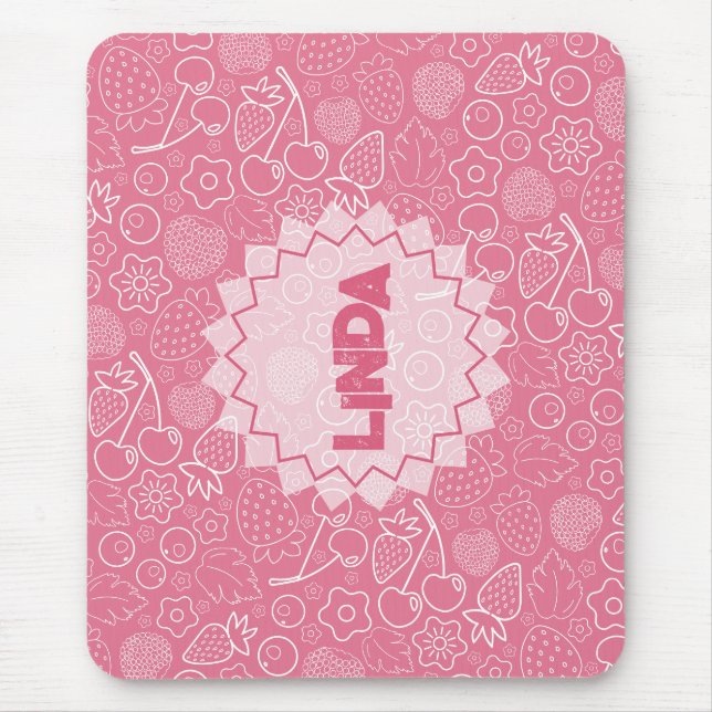Mousepad Feminino Rosa Morango Cereja Moderno. (Frente)