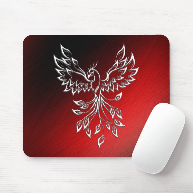 Mousepad Fênix branca levanta cinzas vermelhas em preto (Com mouse)