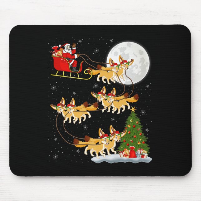 Mousepad Fennec Fox Santa Sleigh Flying Funny Magical Chris (Frente)