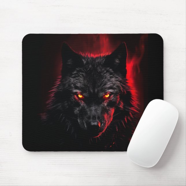 Mousepad Fenrir - Lobo Negro com Olhos Vermelhos (Com mouse)