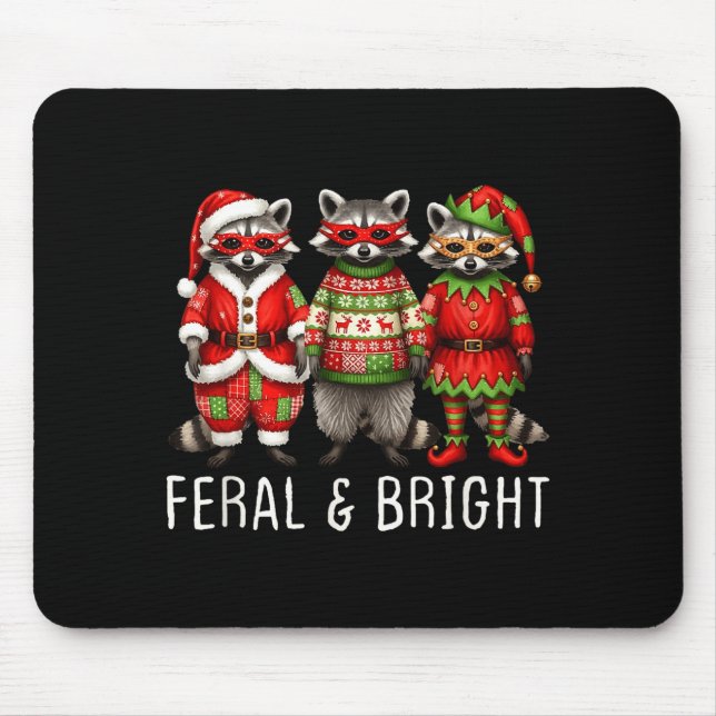 Mousepad Feral And Bright Raccoon Santa Christmas Holiday T (Frente)