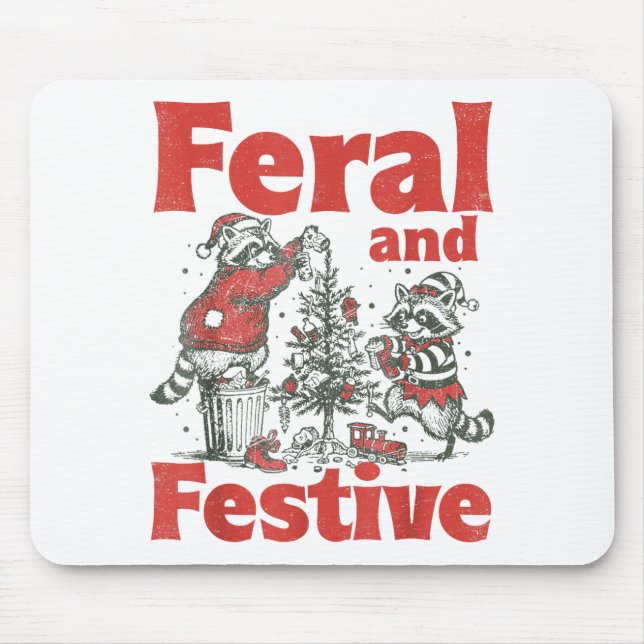 Mousepad Feral And Festive Raccoon Santa Christmas Holiday  (Frente)