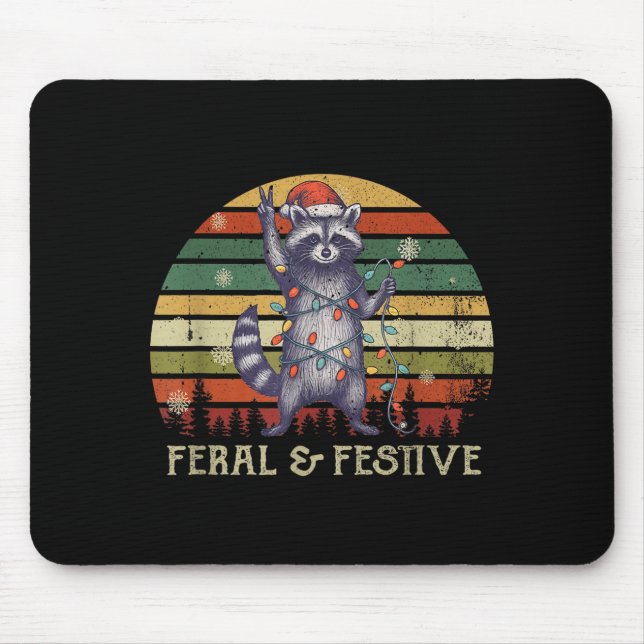 Mousepad Feral And Festive Raccoon Santa Christmas Holiday  (Frente)
