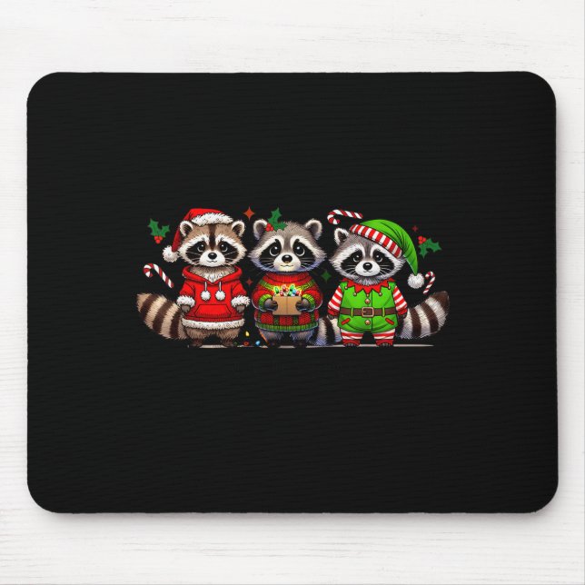 Mousepad Feral But Festive Funny Christmas Cute Raccoon Elf (Frente)
