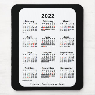 Mousepad Feriado 2022 Calendário preto de dois tons por Jan