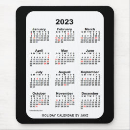Mousepad Feriado 2023 Calendário preto de dois tons por Jan