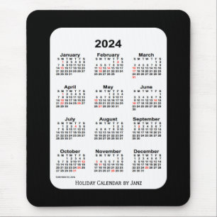 Mousepad Feriado 2024 Calendário preto de dois tons por Jan