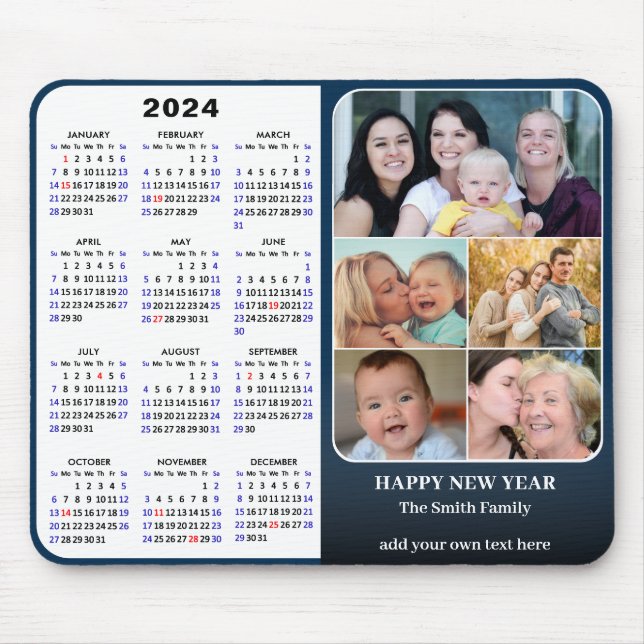 Mousepad Feriado da família de fotos azul do calendário 202 (Frente)