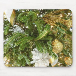 Mousepad Feriado de Prata e Árvore de Natal Dourada