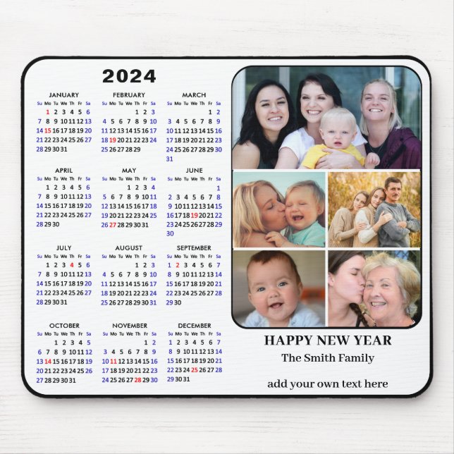 Mousepad Feriados da Família de Fotos dos EUA no Calendário (Frente)
