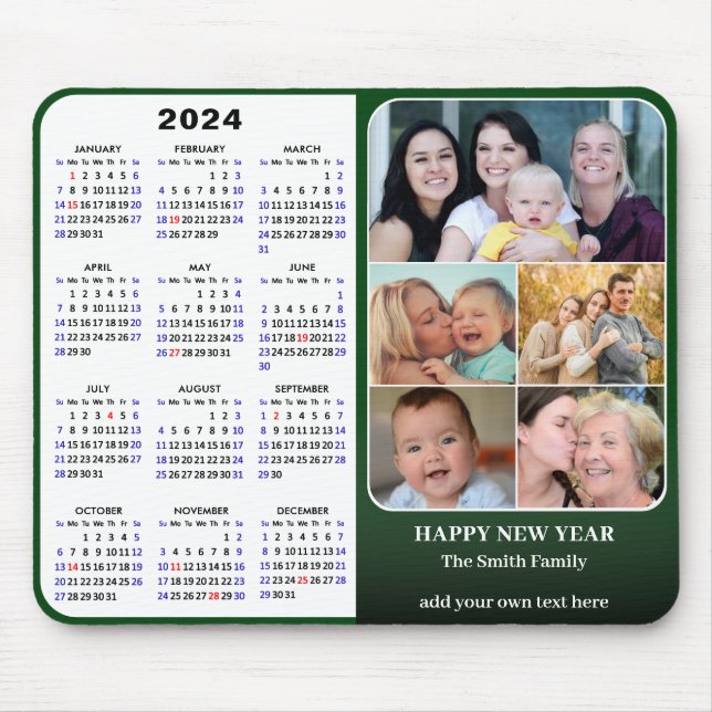 Mousepad Feriados da família Green 5 do calendário 2024 (Frente)