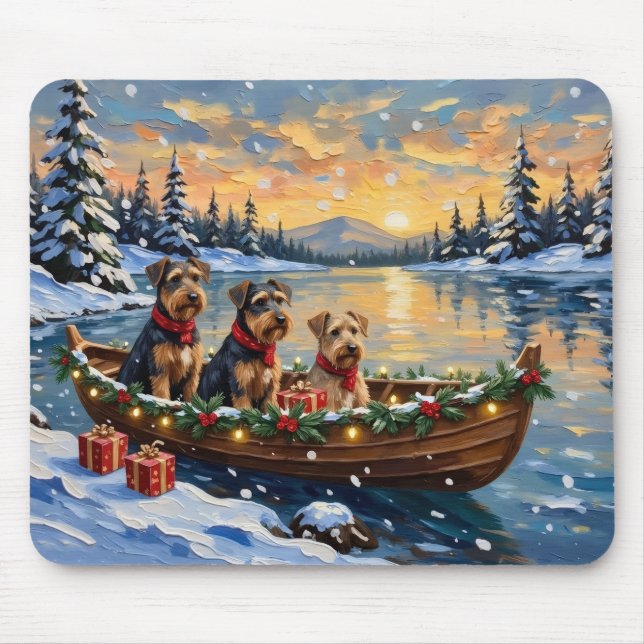 Mousepad Férias de Natal do Airedale Terrier no Barco (Frente)