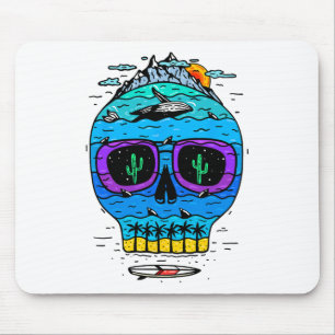 Mousepad Férias de Surfe de Crânio Engraçado Paraíso Tropic