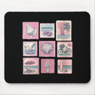 Mousepad Férias de verão na praia costeira rosa vintage fem