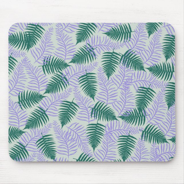 Mousepad Fern roxo verde deixa padrão de flores retrô 70s (Frente)
