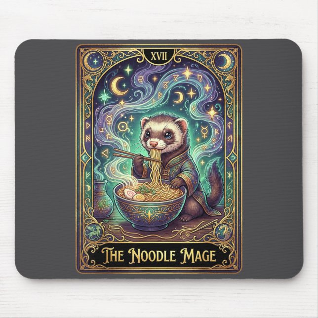 Mousepad Ferret Eating Ramen Tarot Card Japanese Kawaii Pet (Frente)