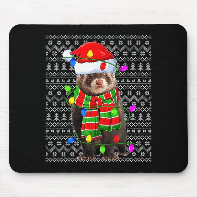 Mousepad Ferret Ugly Xmas Lighting Santa Ferret Christmas  (Frente)