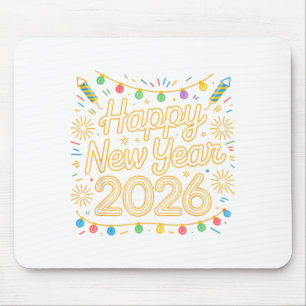 Mousepad Festa de Ano Novo 2026 Fogo de Artifício Retrô Nat