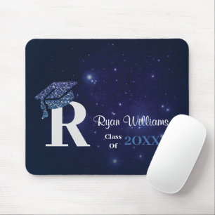 Mousepad Festa de formatura Boné brilhante azul do Monogram