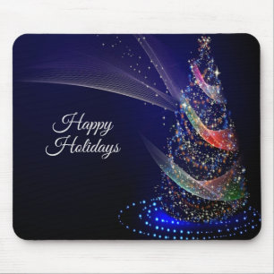 Mousepad Festa de Natal Árvore Colorida Marinho Azul Russo