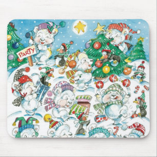 Mousepad Festa de Natal de Urso Polar e Pinguim de Desenho