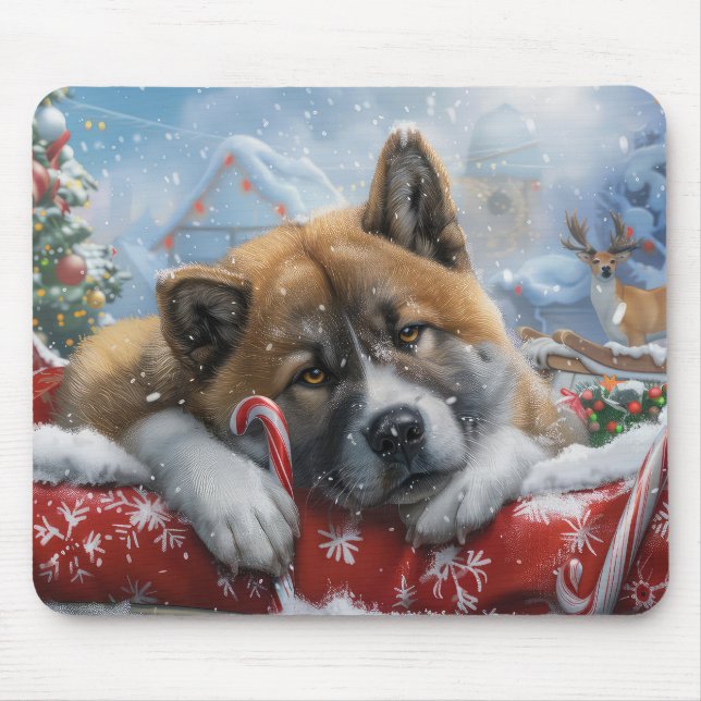 Mousepad Festa de Natal do Cão Akita (Frente)