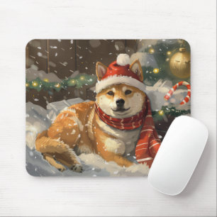 Mousepad Festa de Natal do Cão Shiba Inu