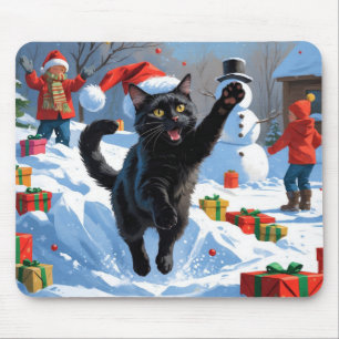 Mousepad Festa de Natal do Gato Preto Cena de Neve
