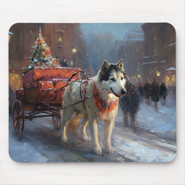 Mousepad Festa de Natal do Malamute do Alasca (Frente)