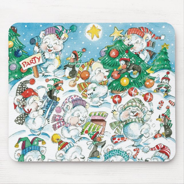 Mousepad Festa de Pinguim do Urso Polar de Natal Bonito (Frente)