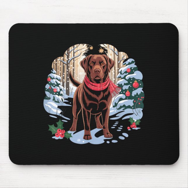 Mousepad Festive Chocolate Lab In Snowy Forest Winter Xmas  (Frente)